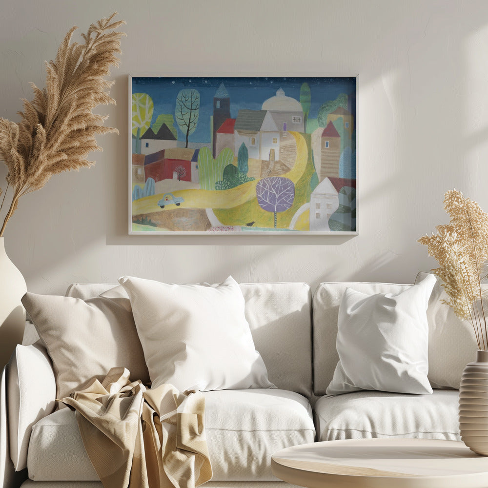 Village Under the Stars Poster och Canvastavla