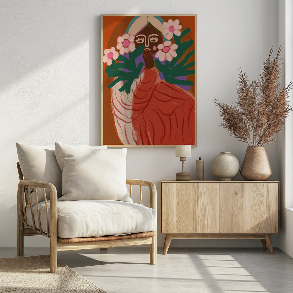 Shy Flower Girl Poster och Canvastavla