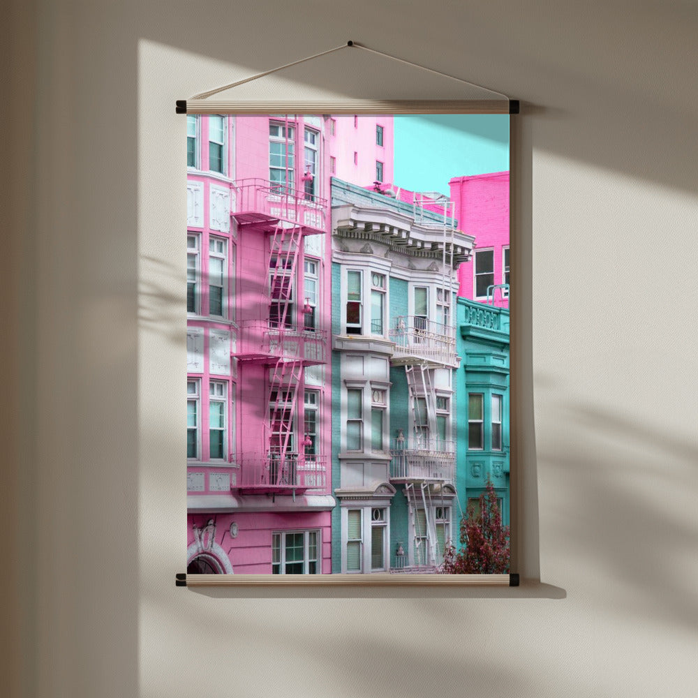 Pink and Blue Row Houses in San Francisco Poster och Canvastavla