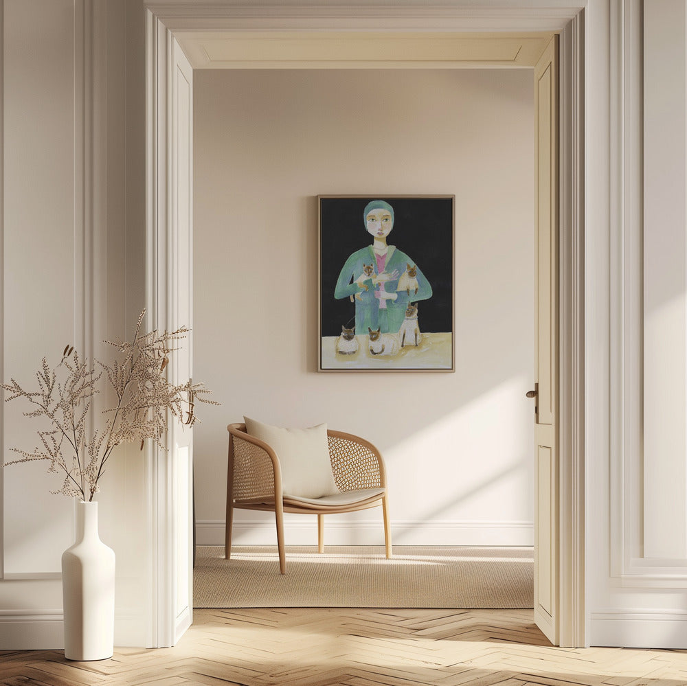 Lady with Five Siamese Cats Poster och Canvastavla