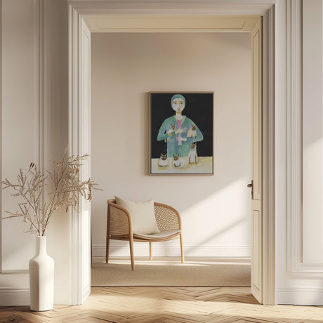 Lady with Five Siamese Cats Poster och Canvastavla