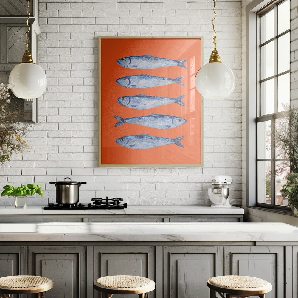Sardines on Orange Poster och Canvastavla