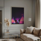 Vaporwave Teepees Glowing at Night Under Stars In Marfa Texas Poster och Canvastavla