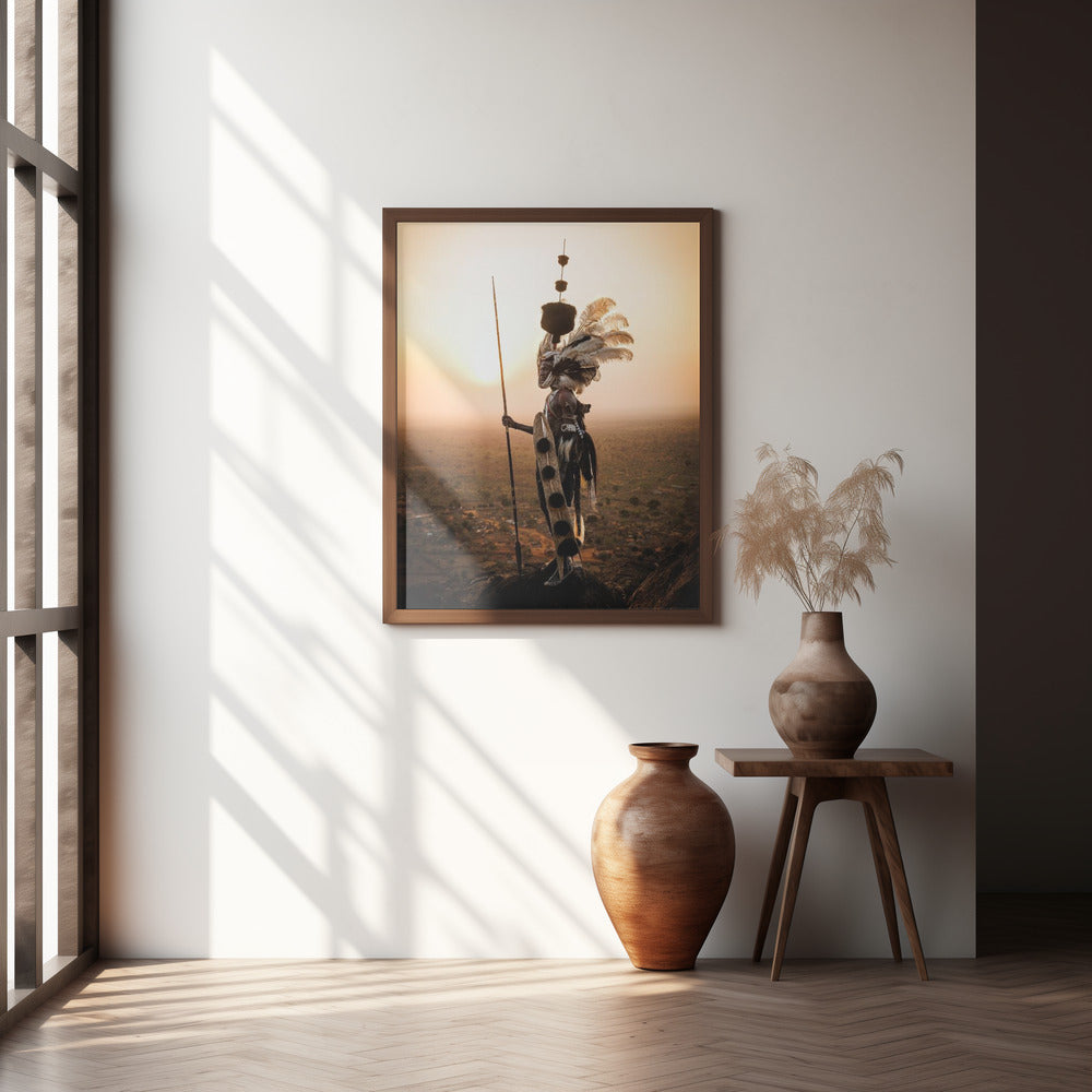 Portrait at Sunrise, Lopit man, Soth Sudan Poster och Canvastavla