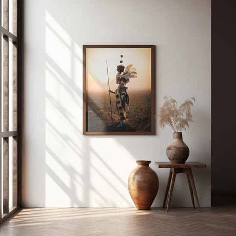 Portrait at Sunrise, Lopit man, Soth Sudan Poster och Canvastavla