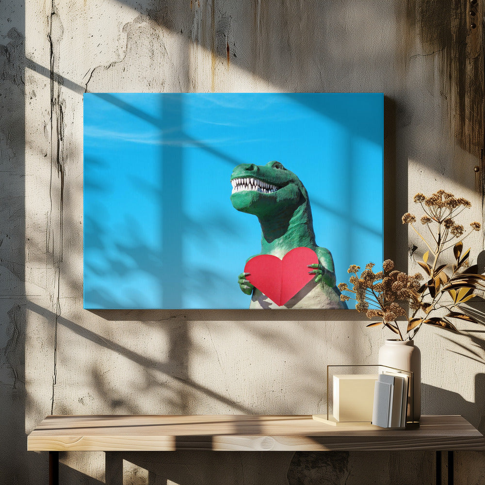 Tyrannosaurus Rex with a Red Paper Heart Poster och Canvastavla