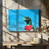 Tyrannosaurus Rex with a Red Paper Heart Poster och Canvastavla