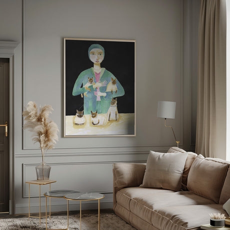 Lady with Five Siamese Cats Poster och Canvastavla