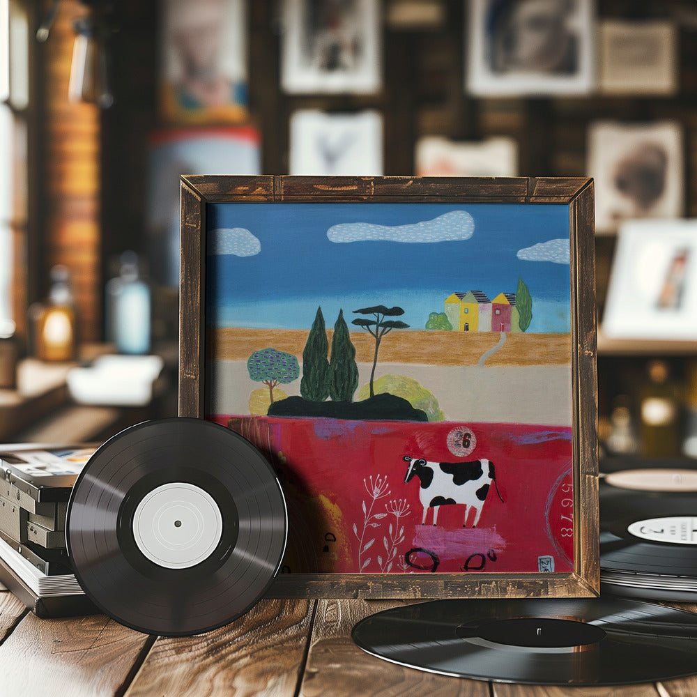 Cow In Field Poster och Canvastavla