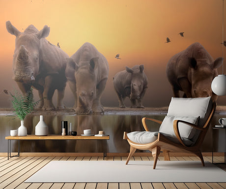 Rhinos by the water..... Poster och Canvastavla