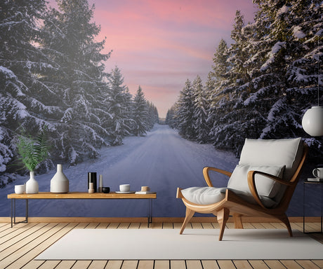 Road into the winter forest Poster och Canvastavla