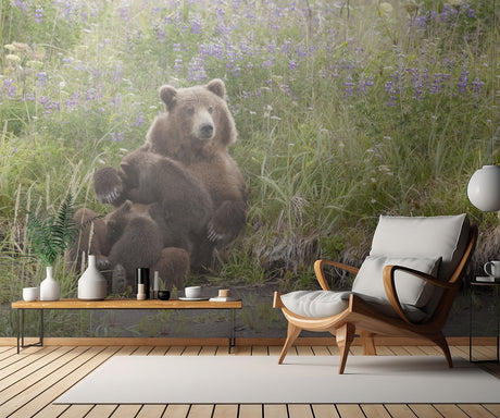Momma Bear Nursing in the Lupines Poster och Canvastavla