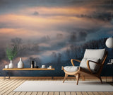 Sunrise light in the foggy valley Poster och Canvastavla