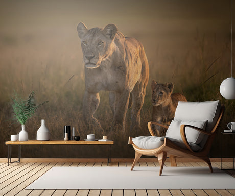 Mom lioness with cub Poster och Canvastavla