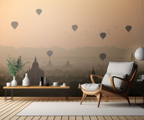 Bagan, balloons flying over ancient temples Poster och Canvastavla