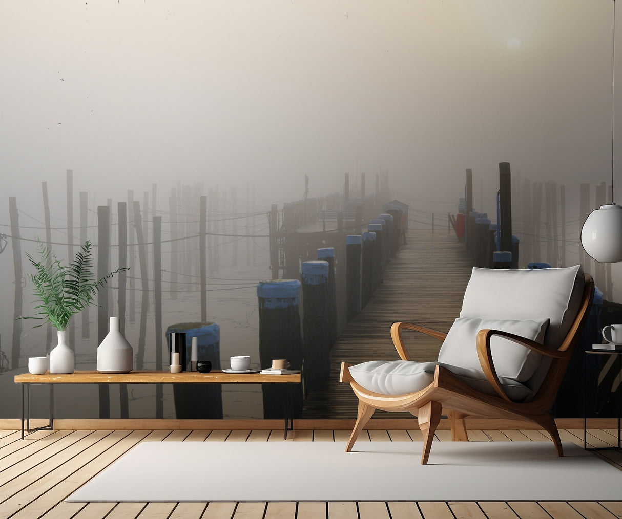 Golden fog at the lonely pier Poster och Canvastavla