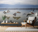 Flying Dalmatian pelicans Poster och Canvastavla
