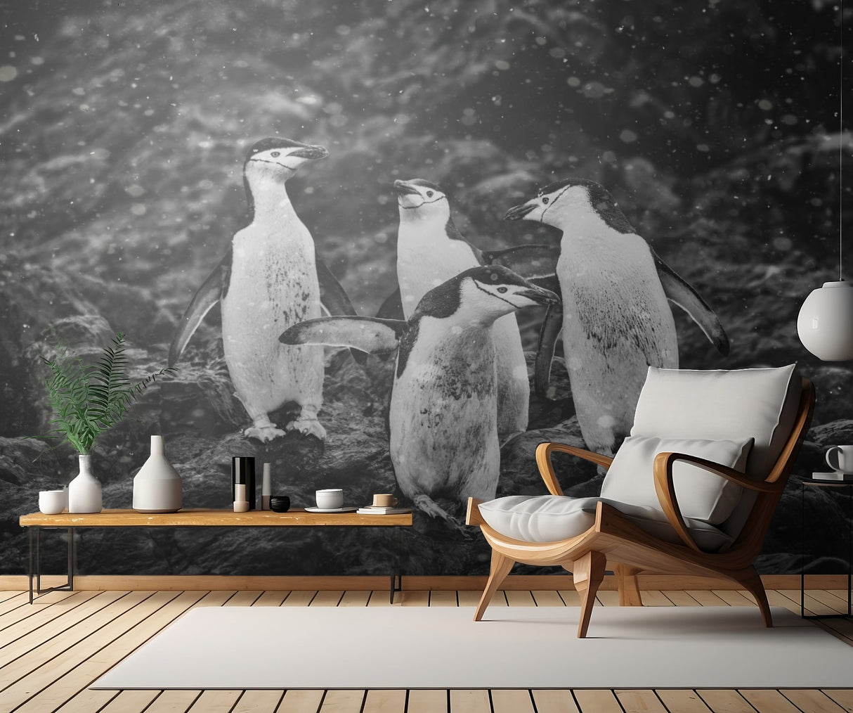Happy Penguins in Heavy Snow Poster och Canvastavla