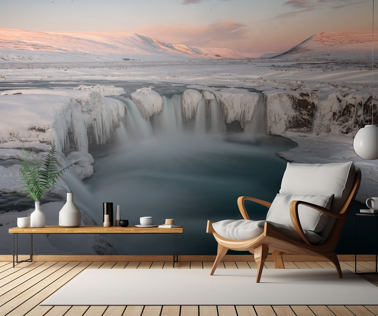 Sunrise on a frozen waterfall Poster och Canvastavla