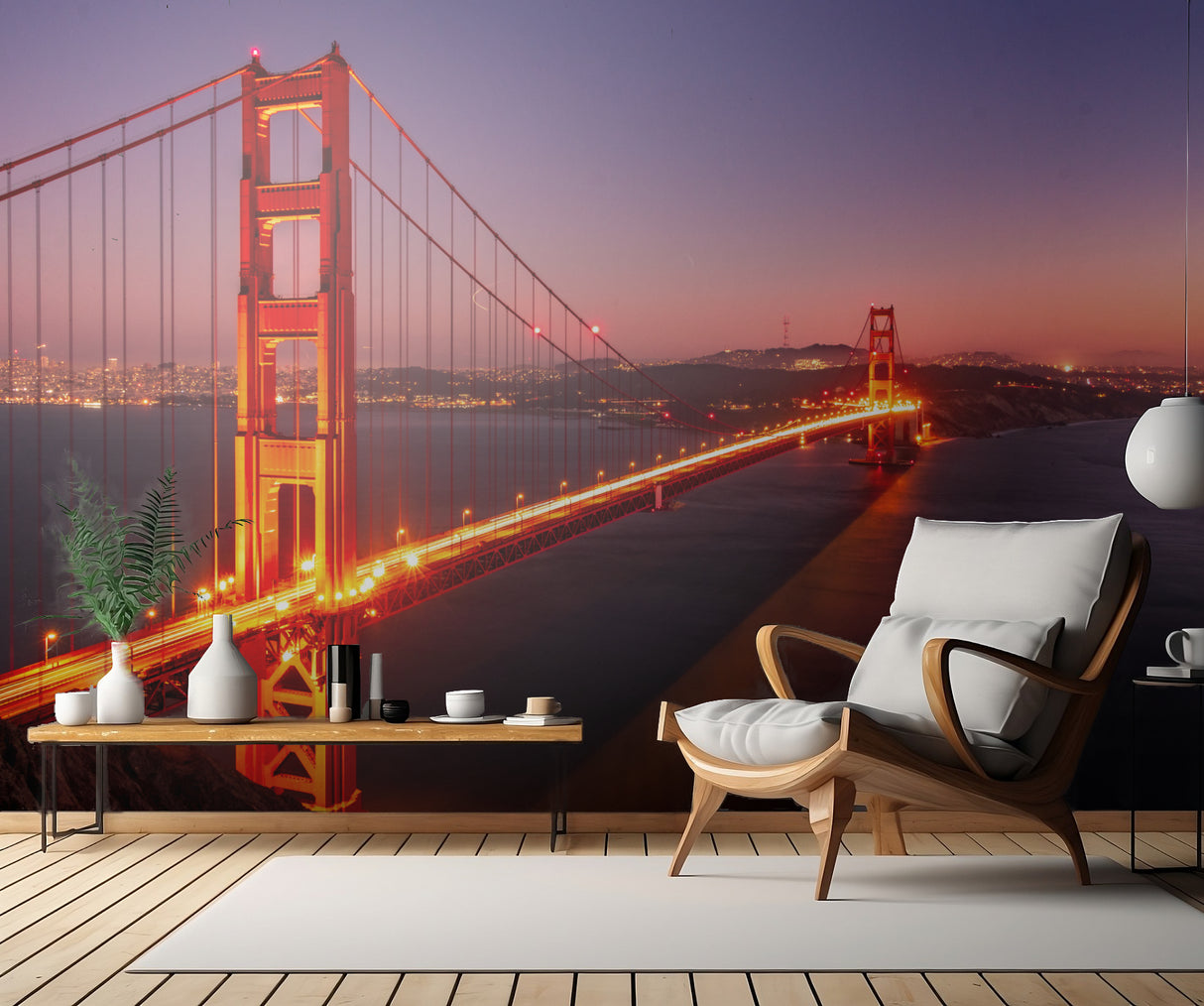 Rosy Night of Golden Gate Poster och Canvastavla