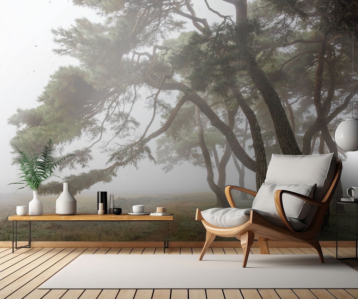 Pine Grove in Fog-2 Poster och Canvastavla