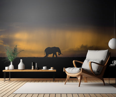 Elephant in a rain storm at sunset Poster och Canvastavla