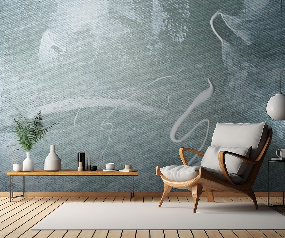 Green and White Acrylic No 1 Poster och Canvastavla