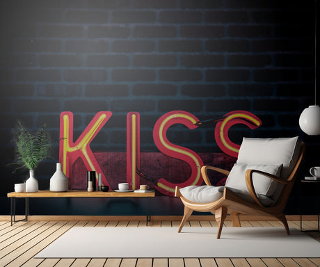Kiss in Neon Poster och Canvastavla