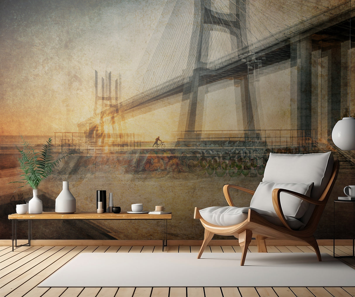 Sunrise near the bridge (Lisbon) Poster och Canvastavla
