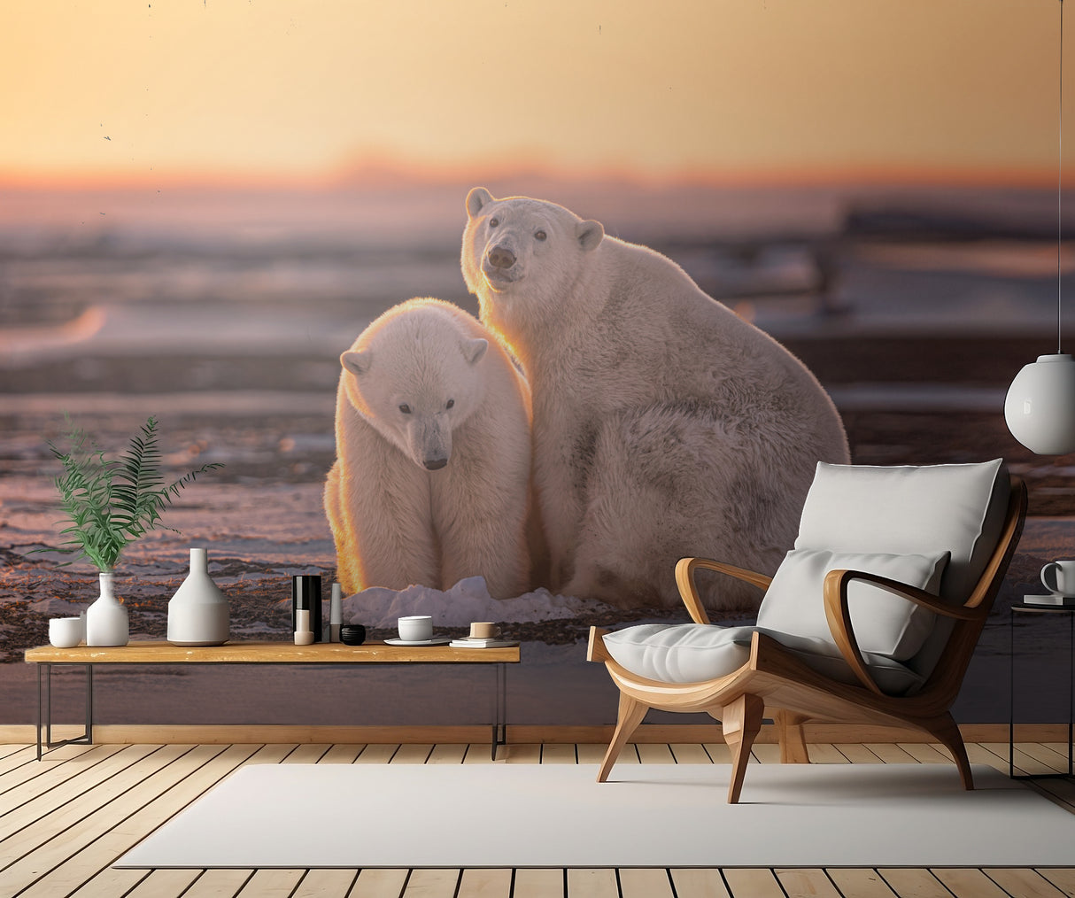 Polar bears at sunset Poster och Canvastavla
