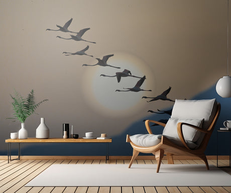Flamingos at sunrise Poster och Canvastavla