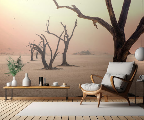 Fog and trees in the desert Poster och Canvastavla