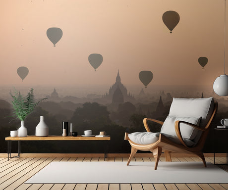 Bagan, balloons flying over ancient temples Poster och Canvastavla
