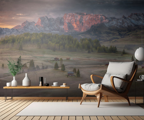 Burning mountains over the frozen valley Poster och Canvastavla