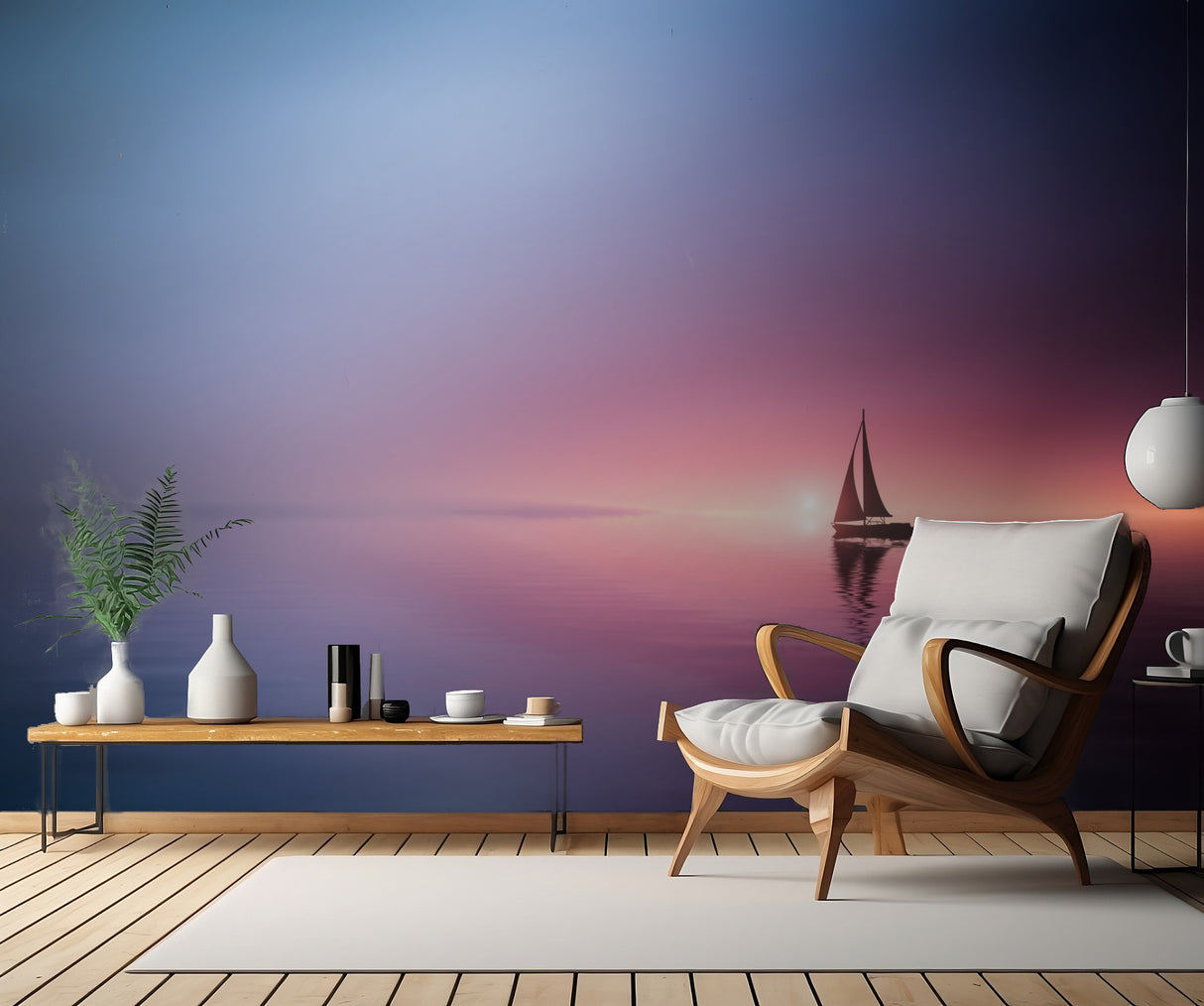 Sailing across the lake toward the sunset Poster och Canvastavla