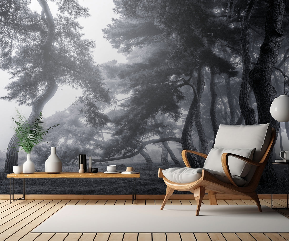 Pine trees dancing in the fog Poster och Canvastavla
