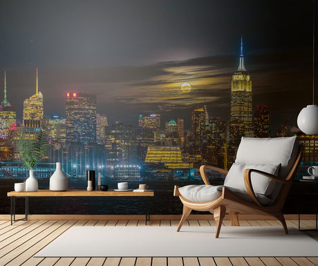 Super Blue Moon 2018, New York City Poster och Canvastavla