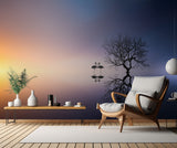 Flamingos in a lake with a tree Poster och Canvastavla